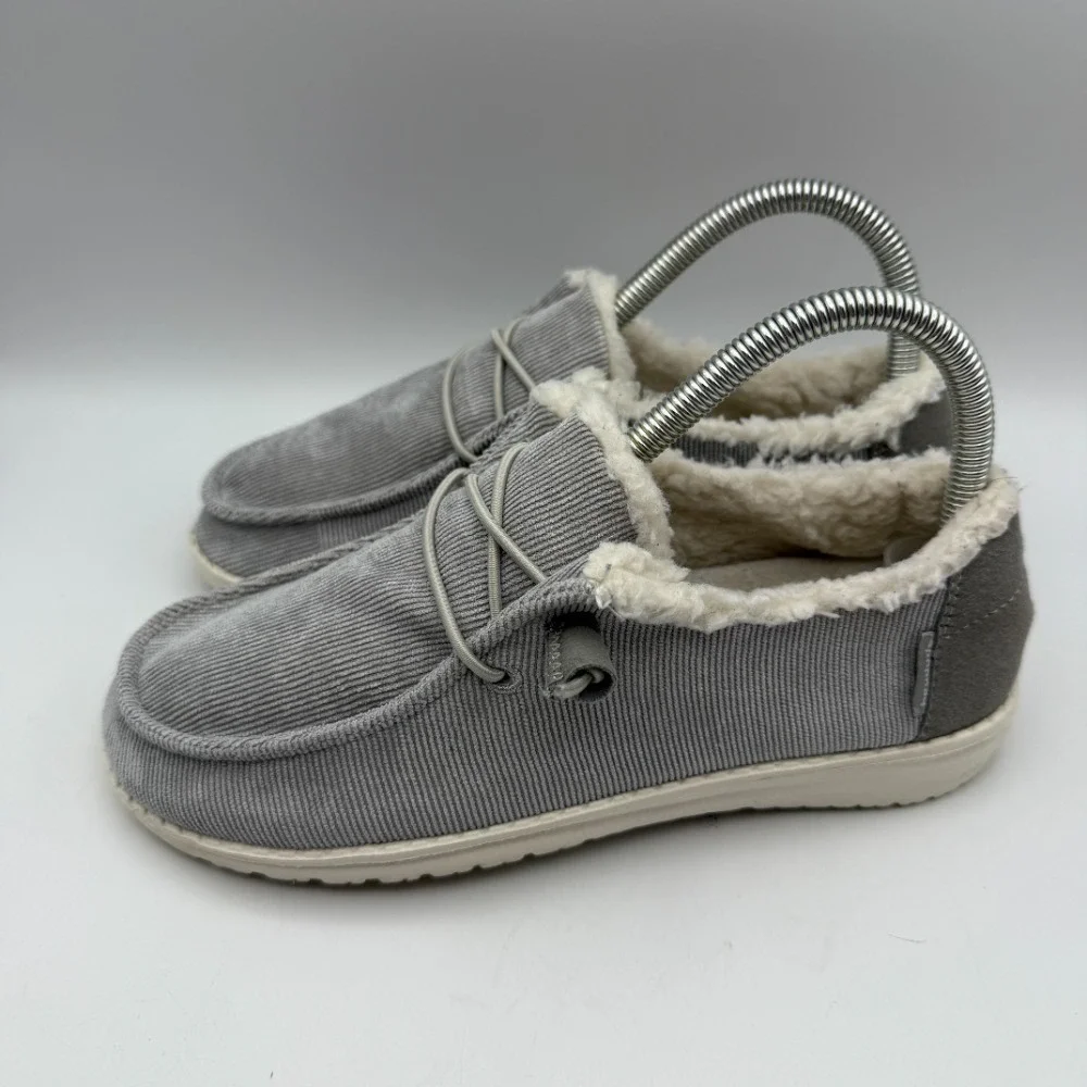 Hey Dude Wendy Corduroy Faux Fur Lined Slip On Loafers Gray Shoes Size 6‎